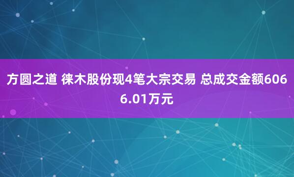 方圆之道 徕木股份现4笔大宗交易 总成交金额6066.01万元
